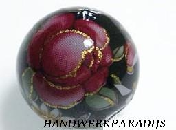 Japanese Acrylic bead 14mm Black with Flowers